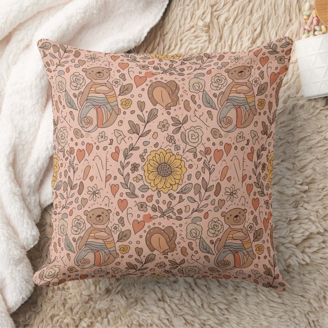 Cute Bear - Soft Pastel Woodland (7) Cushion (Blanket)