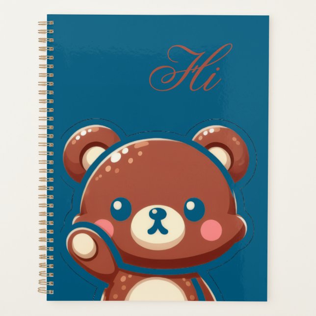 Cute Bear Spiral Planner – Teal Blue Teddy Bear  (Front)