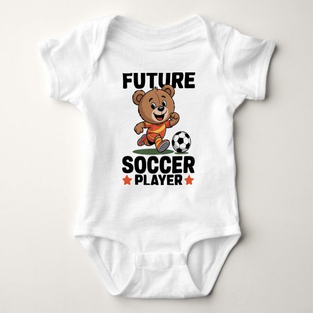 Cute Bear Sports Future Soccer Player Baby Bodysuit (Front)