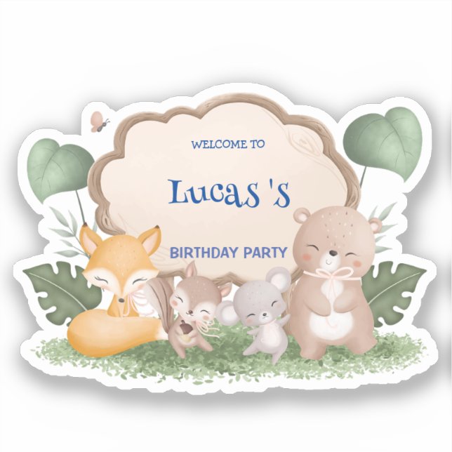 Cute Bear squirrel Tropical jungle Birthday party (Front)