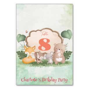 Cute Bear squirrel Tropical jungle Birthday party Table Number