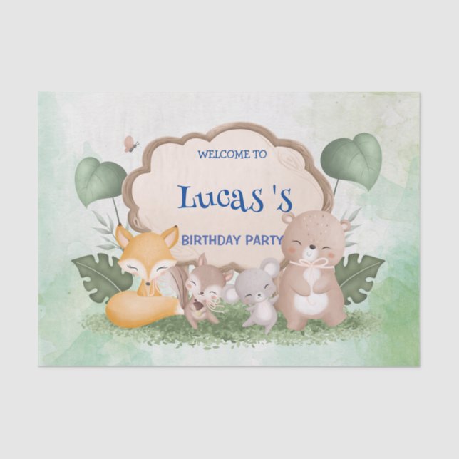 Cute Bear squirrel Tropical jungle Birthday party Tissue Paper (Front)