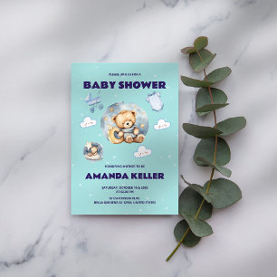 Cute Bear Star Moon Baby Shower Invitation