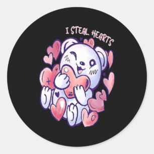 Cute Bear Steal Hearts Valentines Day Or Toddler Classic Round Sticker