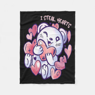 Cute Bear Steal Hearts Valentines Day Or Toddler  Fleece Blanket