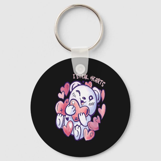 Cute Bear Steal Hearts Valentines Day Or Toddler  Key Ring (Front)