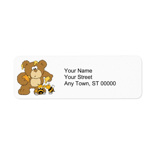 Cute Bear Stealing Honey Return Address Label (Front)