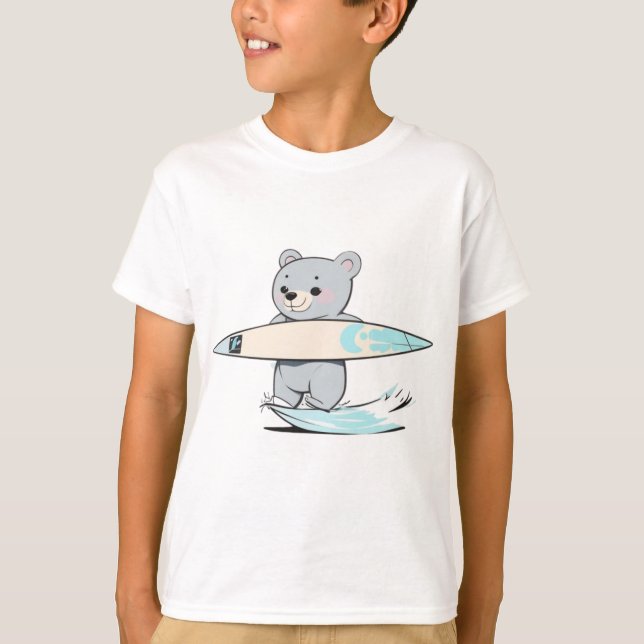Cute Bear Surf Surfing Kids T-Shirt (Front)
