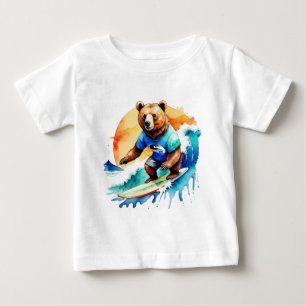 Cute bear surfing Baby T-Shirt