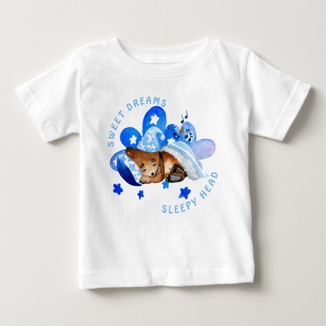 Cute Bear Sweet Dreams Sleepy Head Boy Baby T-Shirt (Front)