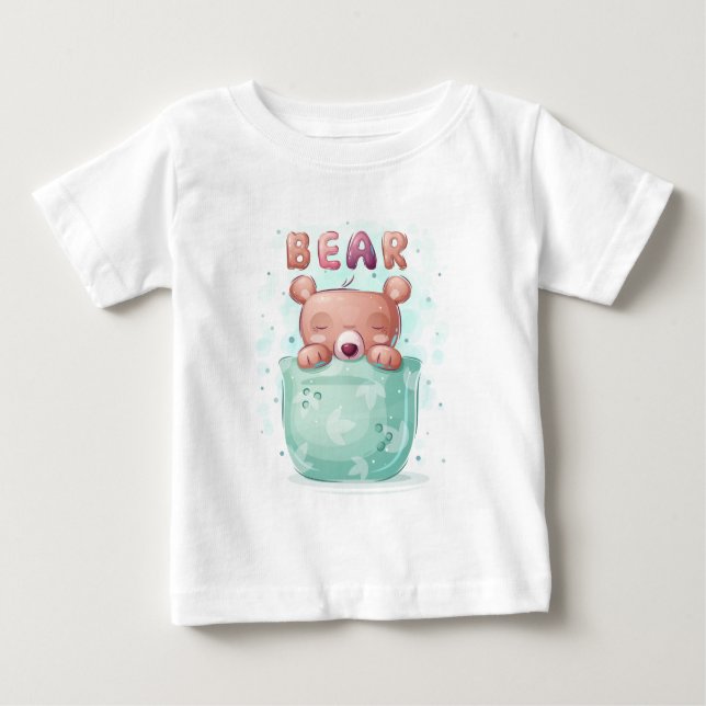 Cute Bear Taking a bath Baby T-Shirt (Front)