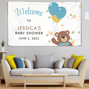Cute Bear Theme Baby Boy Blue Shower Welcome Banner