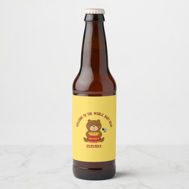 Cute Bear Theme Boy Baby Shower Beer Bottle Label (Front)