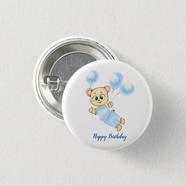 Cute Bear Theme Boy's Birthday Party  3 Cm Round Badge (Front & Back)