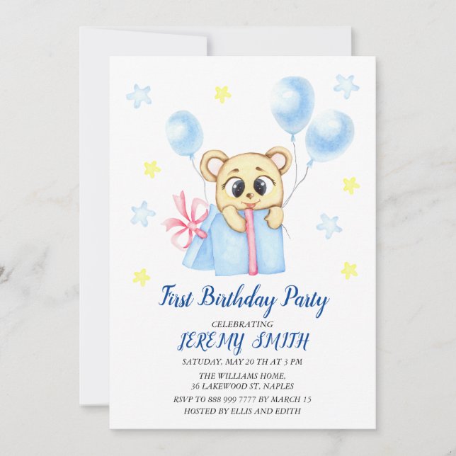 Cute Bear Theme Boy's Birthday Party  Save The Date (Front)