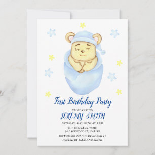 Cute Bear Theme Boy's Birthday Party Save The Date