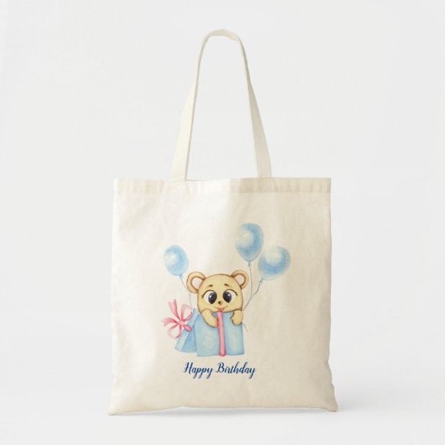 Cute Bear Theme Boy's Birthday Party  Tote Bag (Front)