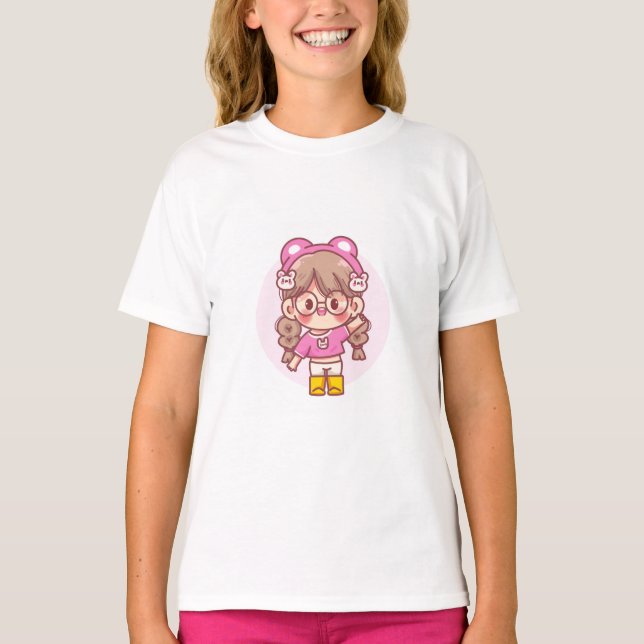 Cute Bear-Themed Girl – Playful Cartoon T-Shirt  (Front)