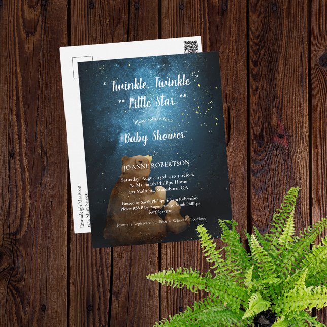 Cute Bear Twinkle Twinkle Little Star Baby Shower Postcard (Creator Uploaded)