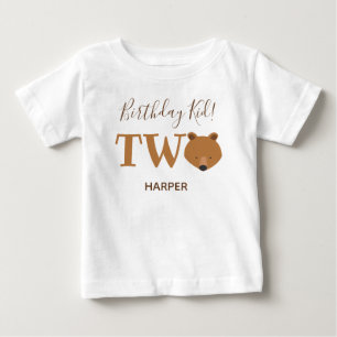 Cute Bear Two Name Second 2nd Birthday Baby T-Shirt