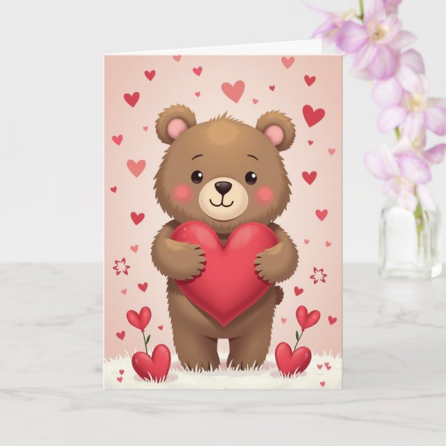 Cute Bear Valentine's Day Card (Orchid)