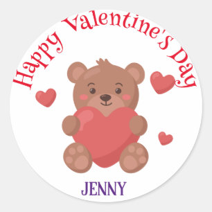 Cute Bear Valentine's day Customised name Classic Round Sticker
