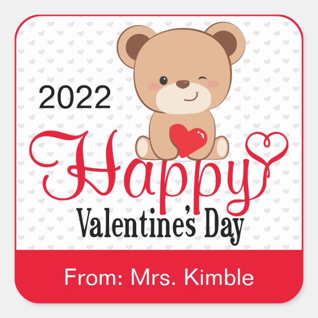 Cute Bear Valentine's Day Gift Sticker & Labels (Front)