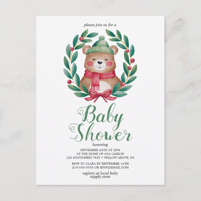 cute bear watercolor bayby shower postcard (Front)