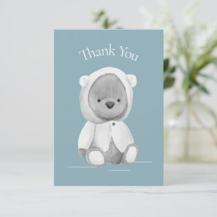Cute Bear Watercolor Blue Baby Shower Thank You Card