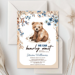 Cute bear watercolor boy baby shower invitation 