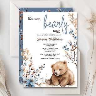 Cute bear watercolor boy baby shower invitation 