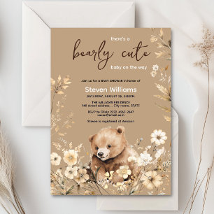 Cute bear watercolor boy baby shower invitation 
