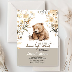 Cute bear watercolor boy baby shower invitation 