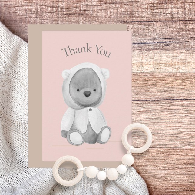 Cute Bear Watercolor Pink Baby Shower Thank You  (Creator Uploaded)