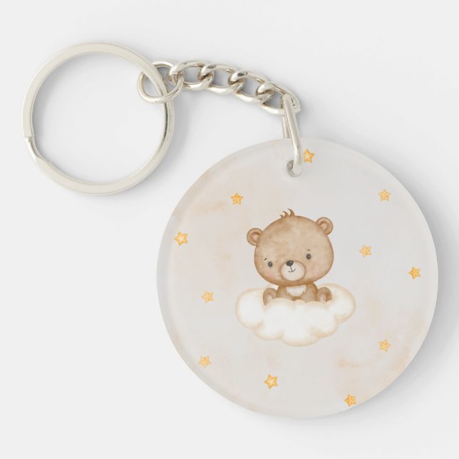 Cute Bear We Can Bearly Wait Baby Shower Key Ring (Front)