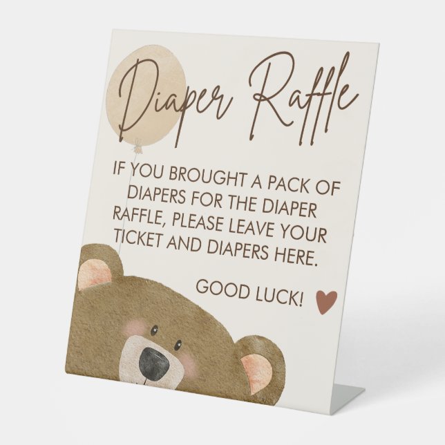 Cute Bear we can Bearly Wait Baby Shower Pedestal Sign (Front)