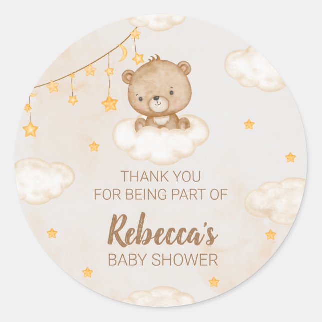 Cute Bear We Can Bearly Wait Baby Shower Thank You Classic Round Sticker (Front)
