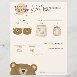 Cute Bear We Can Bearly Wait Gender Baby Shower 