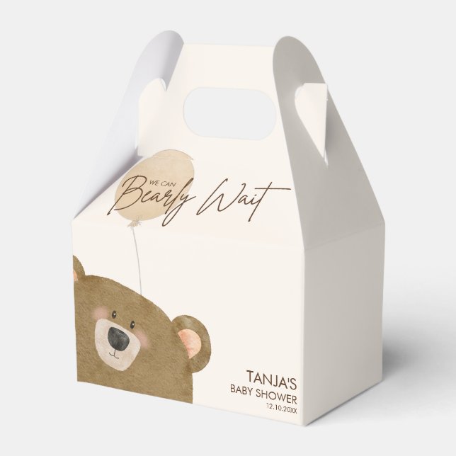 Cute Bear We Can Bearly Wait Gender Baby Shower  Favour Box (Front Side)