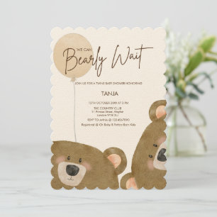 Cute Bear We Can Bearly Wait Gender Baby Shower  Invitation
