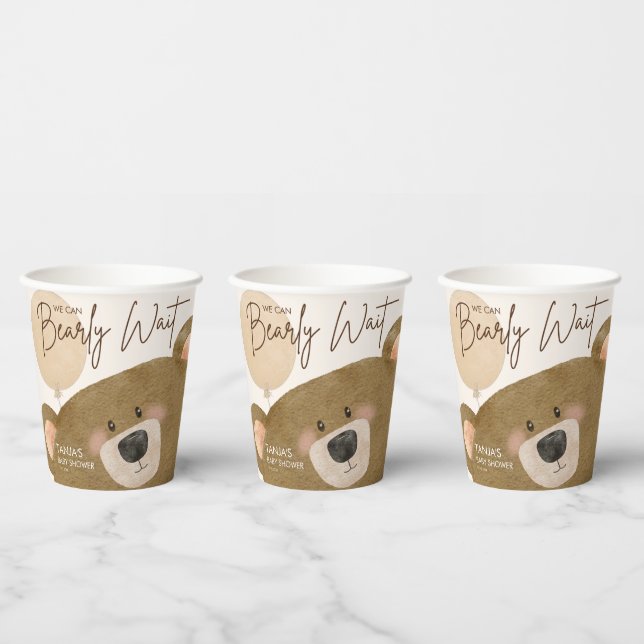 Cute Bear We Can Bearly Wait Gender Baby Shower  Paper Cups (Multi)