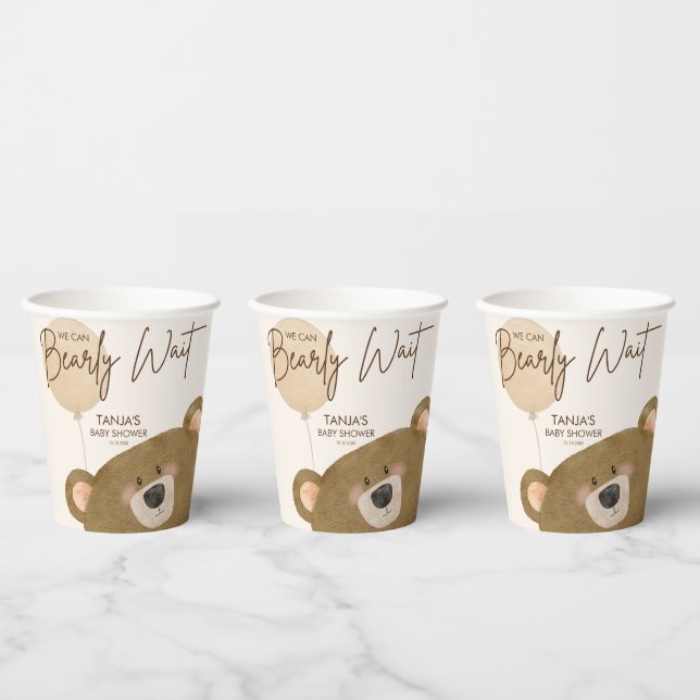 Cute Bear We Can Bearly Wait Gender Baby Shower  Paper Cups (Multi)