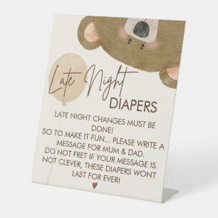 Cute Bear We Can Bearly Wait Gender Baby Shower  Pedestal Sign
