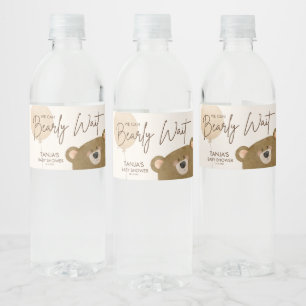 Cute Bear We Can Bearly Wait Gender Baby Shower Water Bottle Label