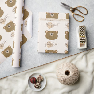 Cute Bear We Can Bearly Wait Gender Baby Shower Wrapping Paper