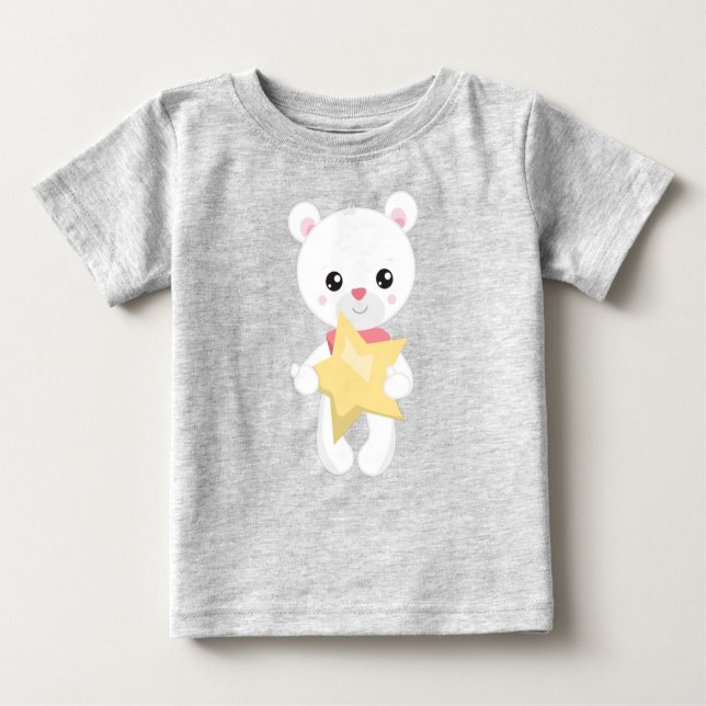 Cute Bear, White Bear, Teddy Bear, Baby Bear, Star Baby T-Shirt (Front)