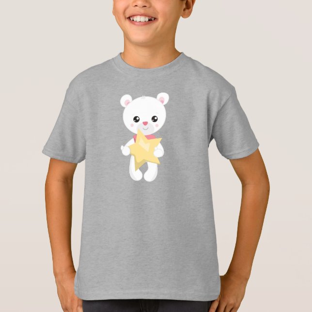 Cute Bear, White Bear, Teddy Bear, Baby Bear, Star T-Shirt (Front)