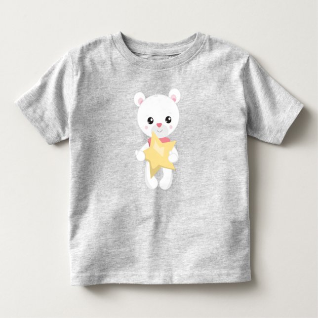 Cute Bear, White Bear, Teddy Bear, Baby Bear, Star Toddler T-Shirt (Front)