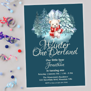 Cute Bear Winter Onederland 1st Birthday Party Invitation