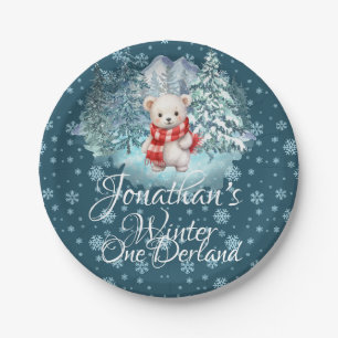 Cute Bear Winter Onederland 1st Birthday Party Paper Plate